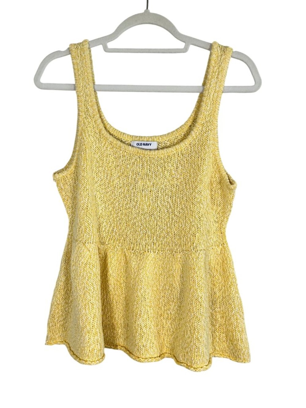 Colorful Knit Sweater Tank Yellow L Peplum Boho Indie Summer‎ Artsy Beach Chic